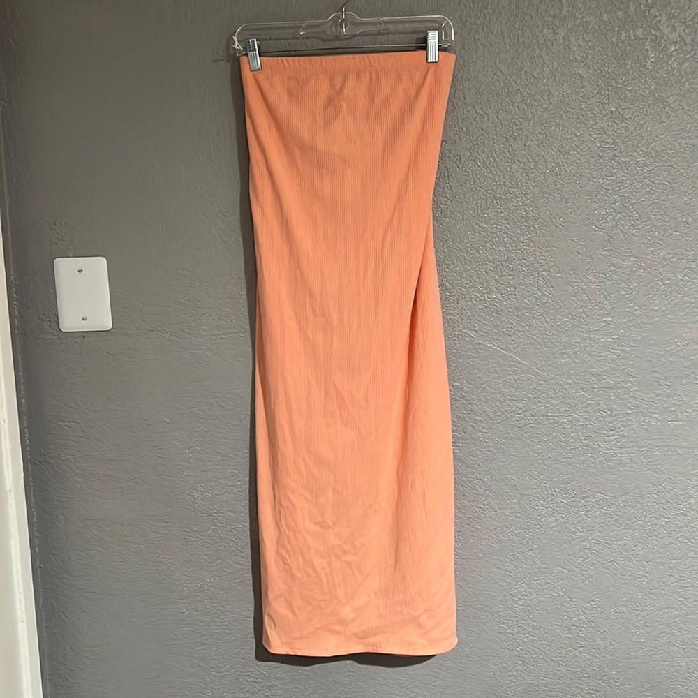 Peach Tube Top Strapless Jersey Casual Dress